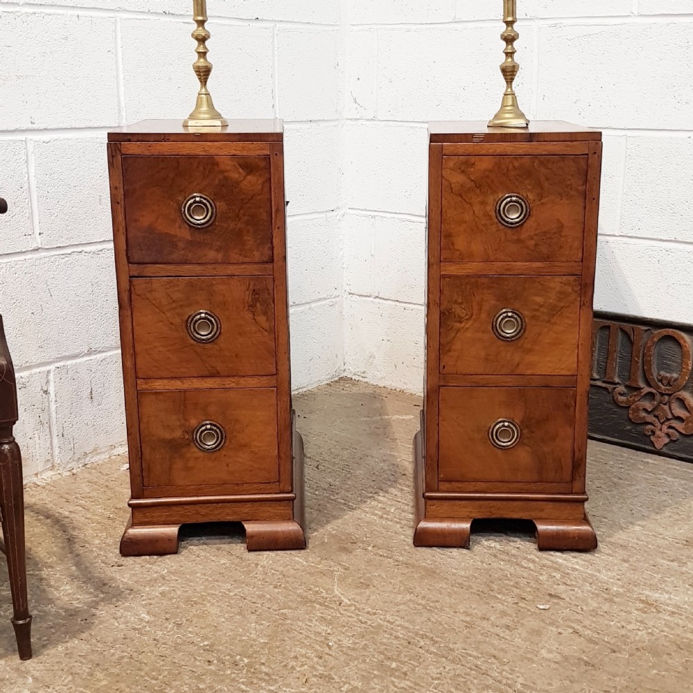 ANTIQUE PAIR ART DECO BURR WALNUT BEDSIDE CHESTS OF DRAWERS C1920