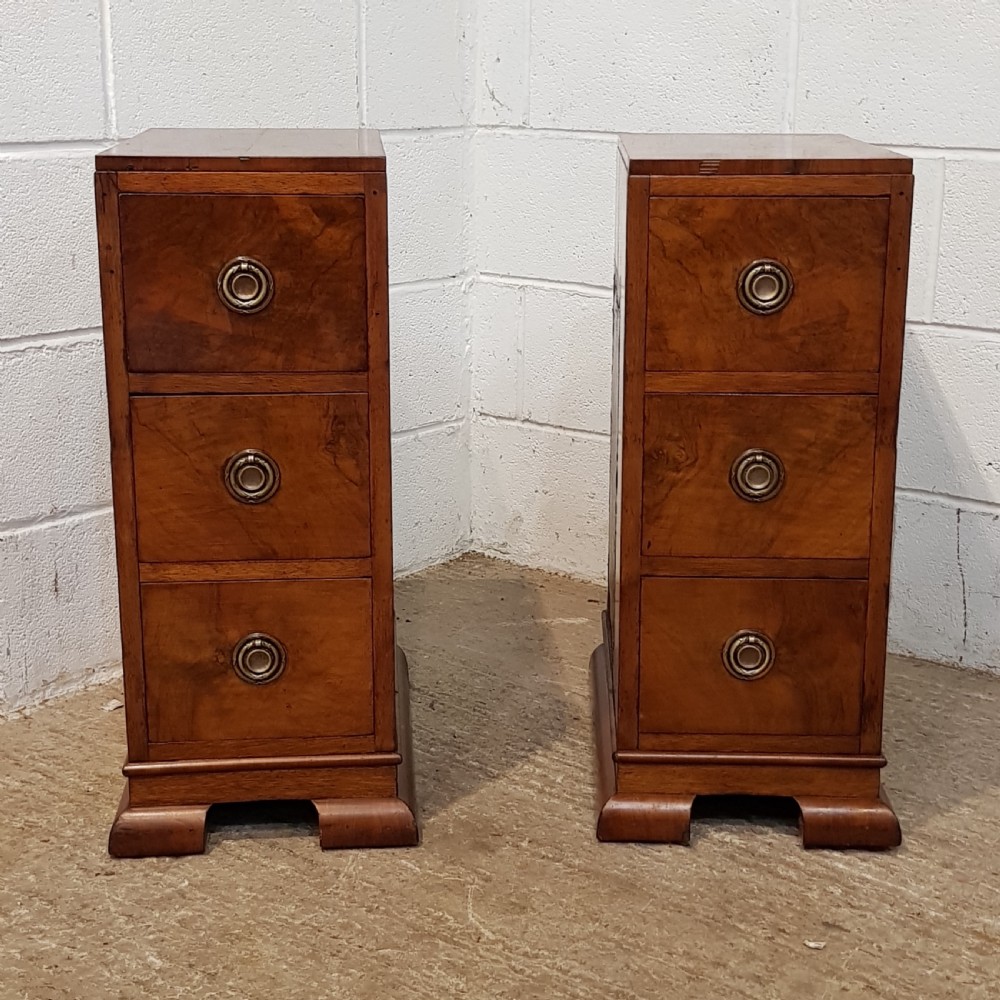ANTIQUE PAIR ART DECO BURR WALNUT BEDSIDE CHESTS OF DRAWERS C1920 View II