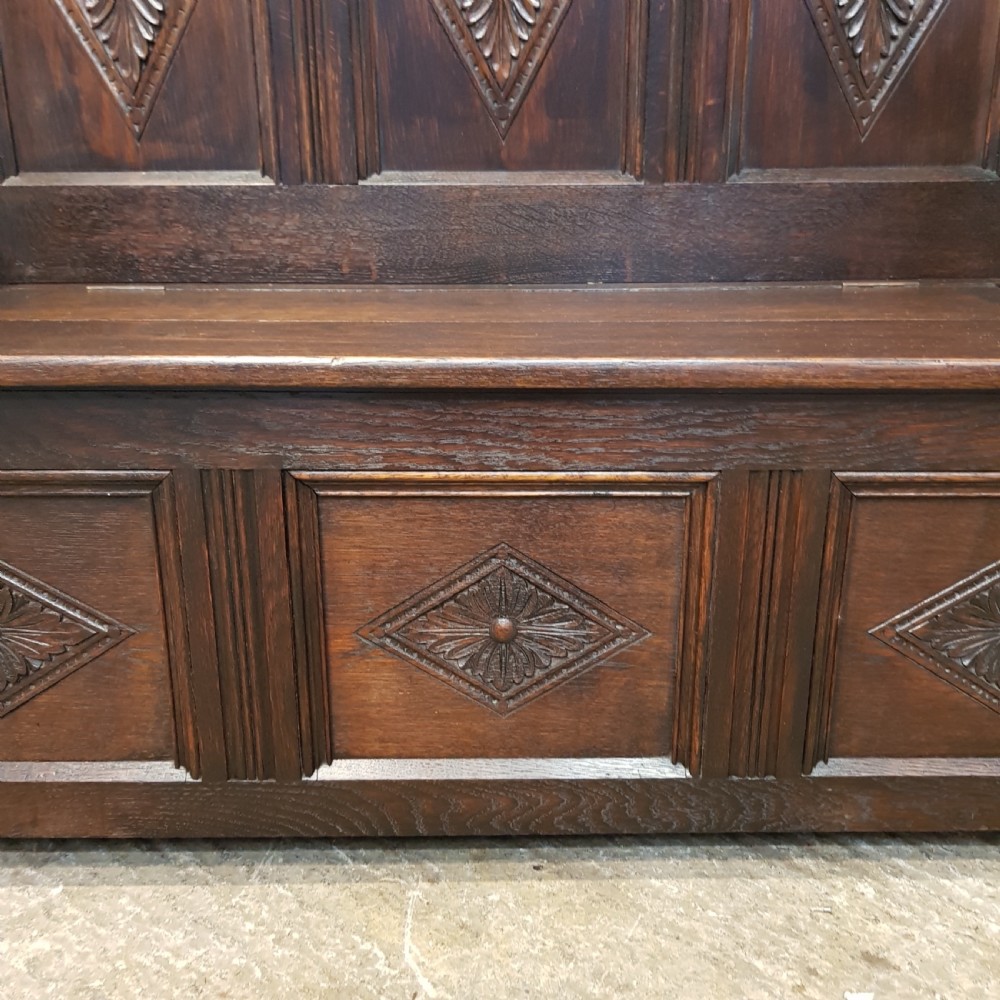 ANTIQUE EDWARDIAN CARVED OAK BOX SETTLE C1900 View IX