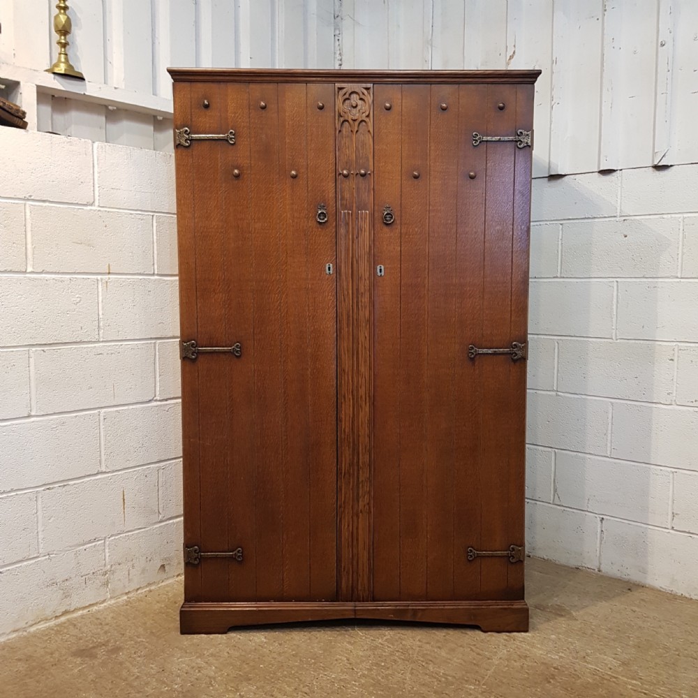 ANTIQUE CARVED OAK DOUBLE WARDROBE C1920 View II