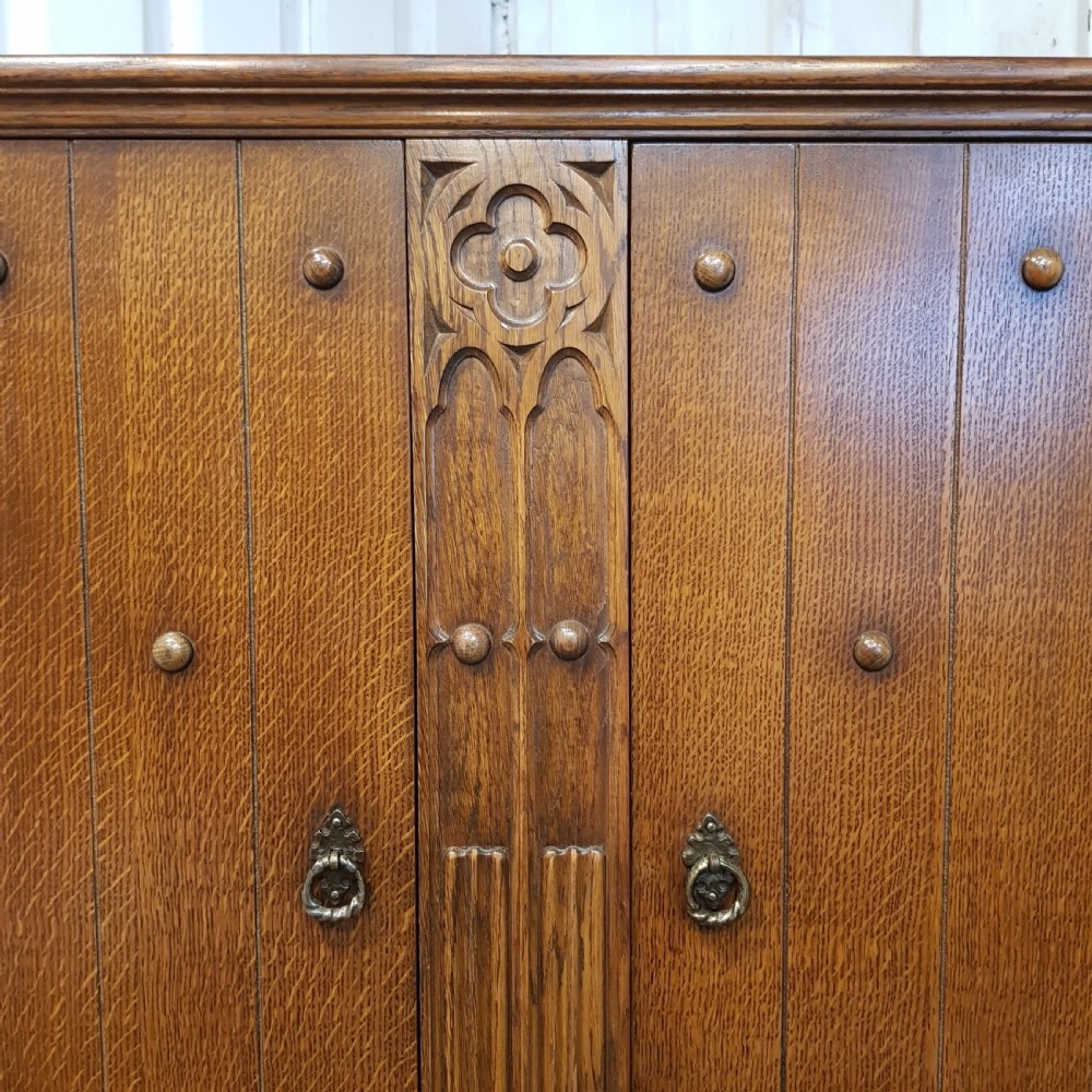ANTIQUE CARVED OAK DOUBLE WARDROBE C1920 View III