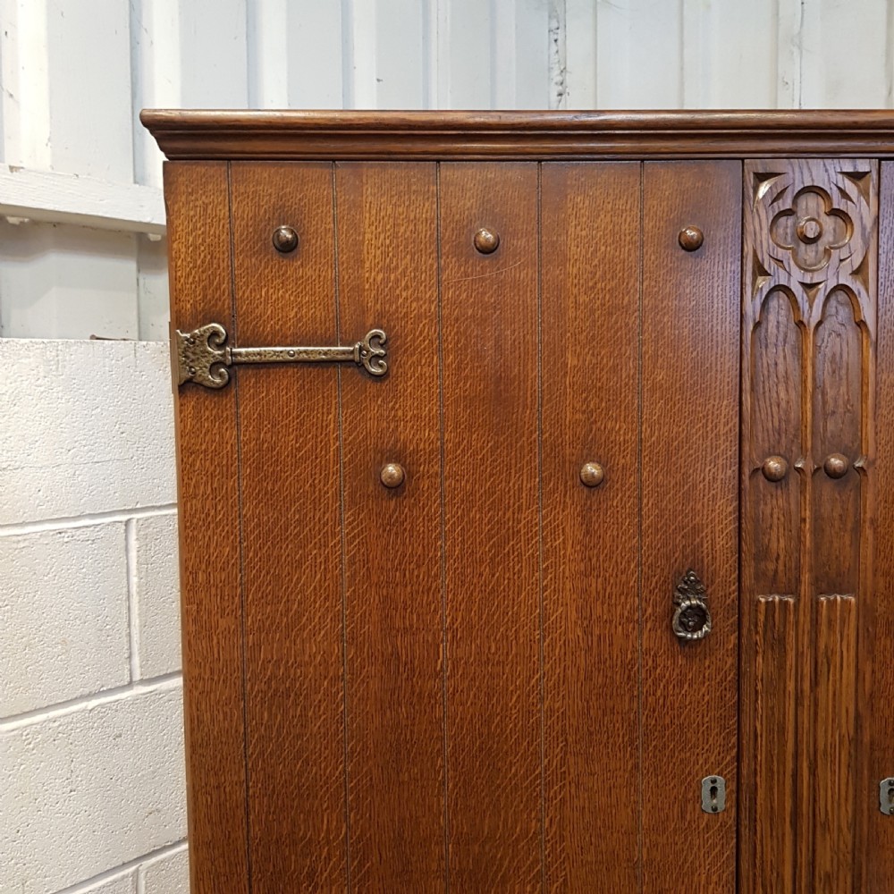 ANTIQUE CARVED OAK DOUBLE WARDROBE C1920 View IV