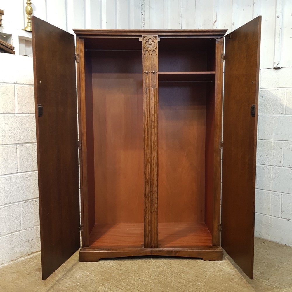 ANTIQUE CARVED OAK DOUBLE WARDROBE C1920 View V