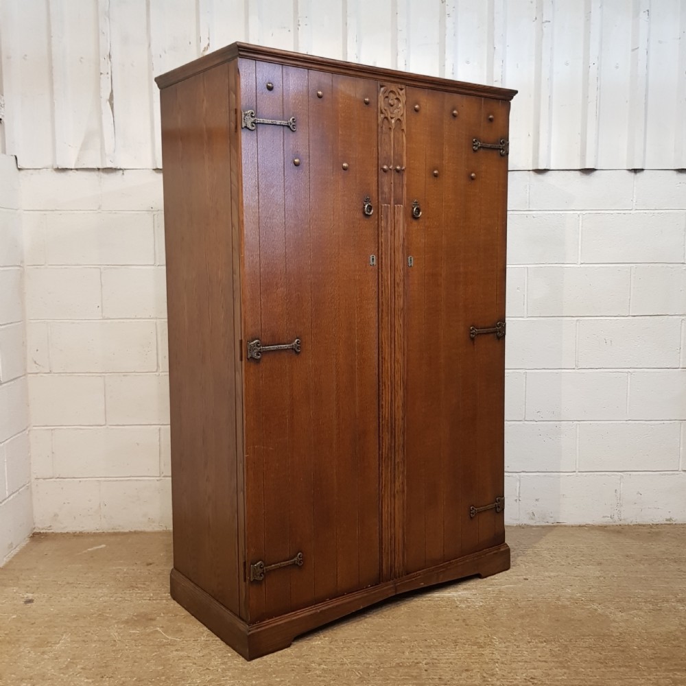 ANTIQUE CARVED OAK DOUBLE WARDROBE C1920 View VI