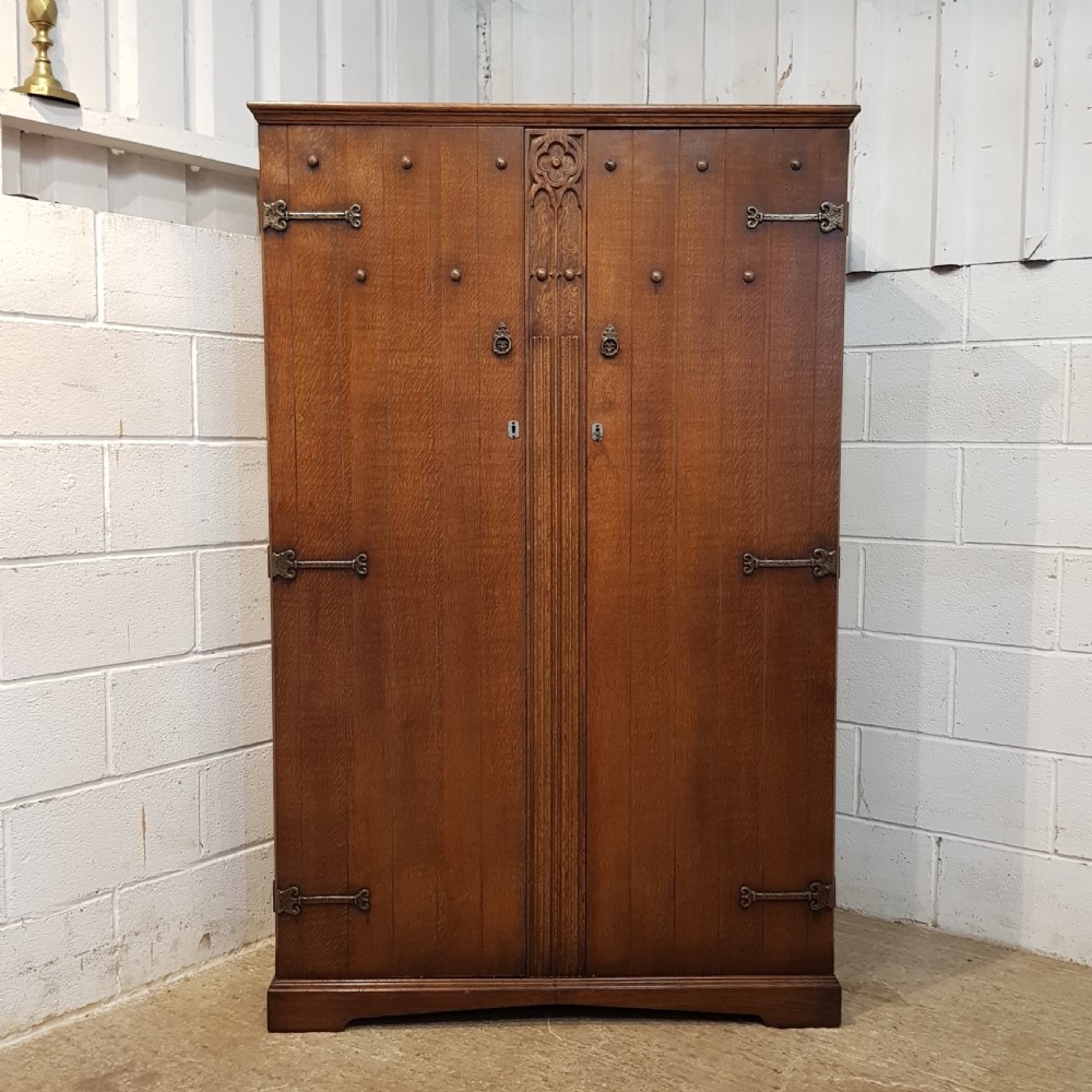 ANTIQUE CARVED OAK DOUBLE WARDROBE C1920 View II