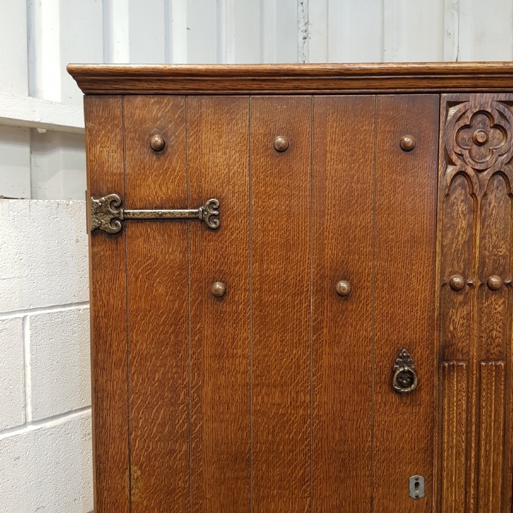 ANTIQUE CARVED OAK DOUBLE WARDROBE C1920 View IV