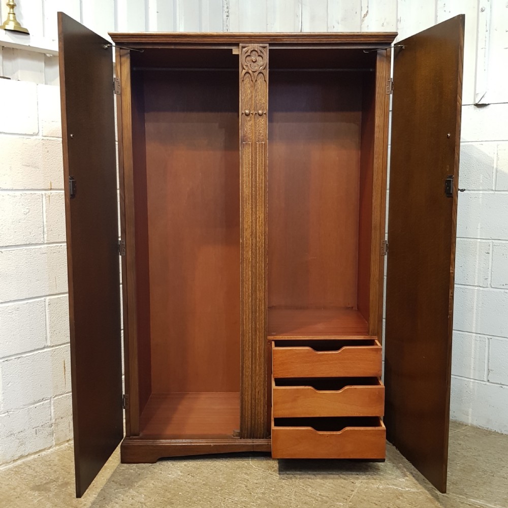 ANTIQUE CARVED OAK DOUBLE WARDROBE C1920 View VI