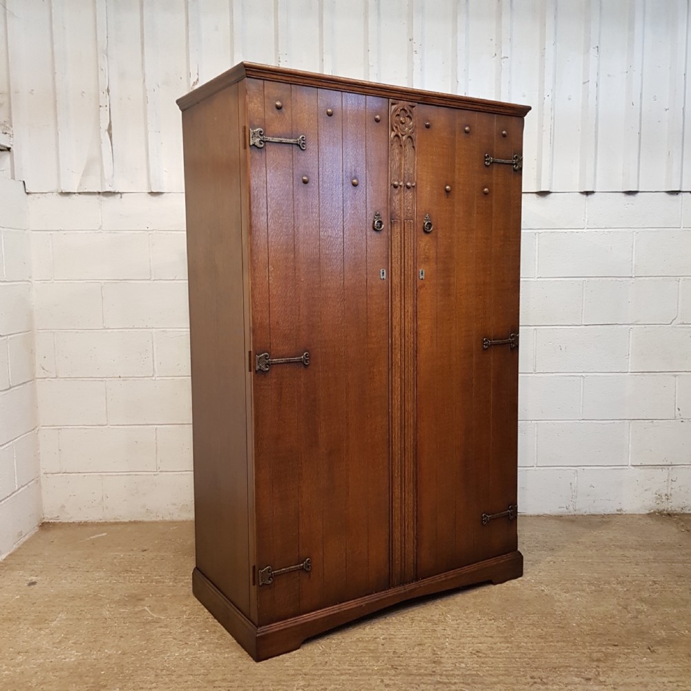 ANTIQUE CARVED OAK DOUBLE WARDROBE C1920 View VII