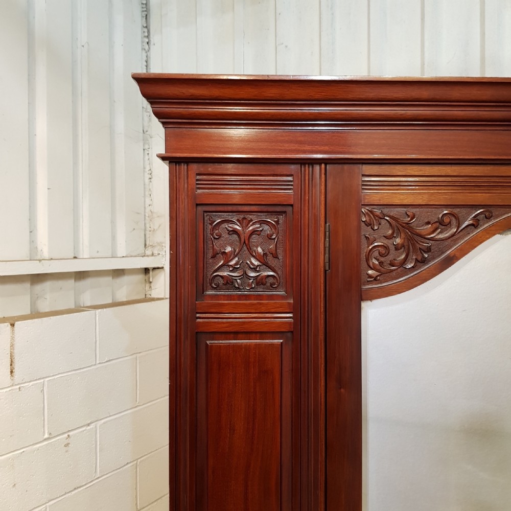 ANTIQUE LATE VICTORIAN ART NOUVEAU MAHOGANY DOUBLE WARDROBE C1890 View VI