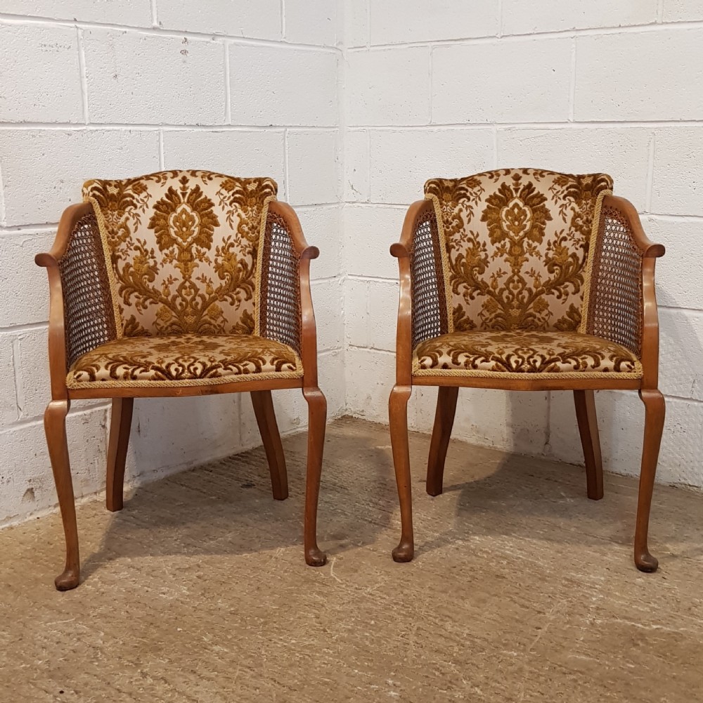 ANTIQUE PAIR OF OAK AND SPLIT CANE SALON CHAIRS C1920 View II