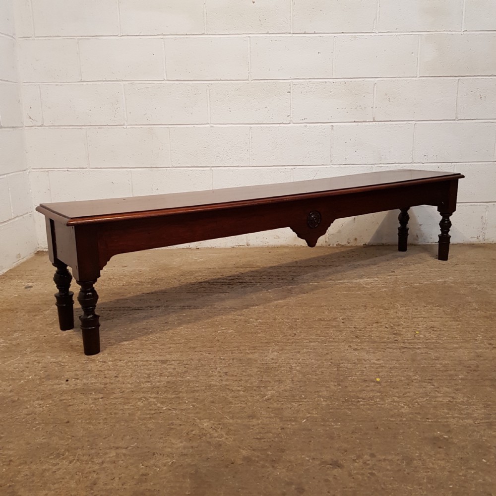 ANTIQUE EDWARDIAN MAHOGANY LONG HALL BENCH C1900