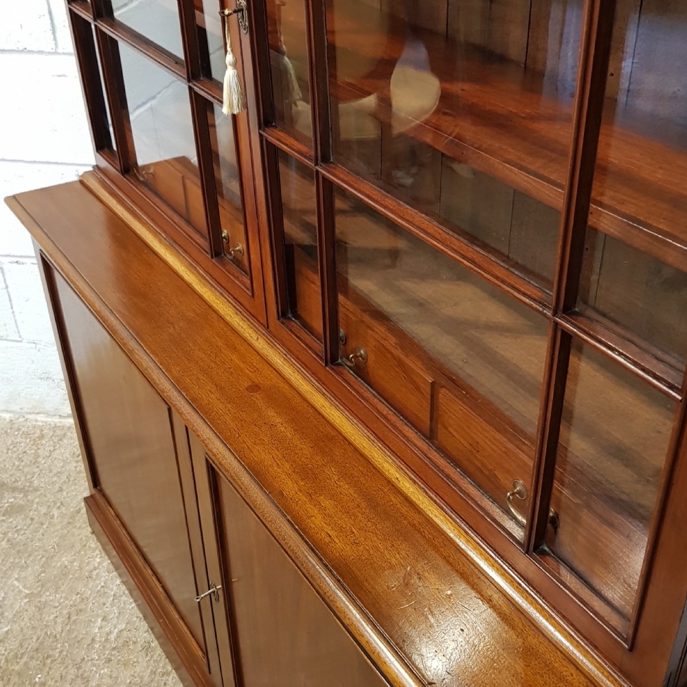 ANTIQUE EDWARDIAN LOW MAHOGANY GLAZED BOOKCASE ON CUPBOARD C1900 View IV