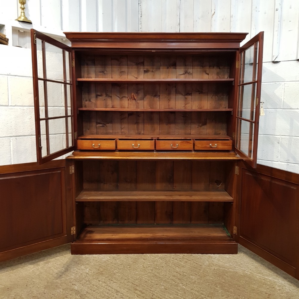 ANTIQUE EDWARDIAN LOW MAHOGANY GLAZED BOOKCASE ON CUPBOARD C1900 View VI