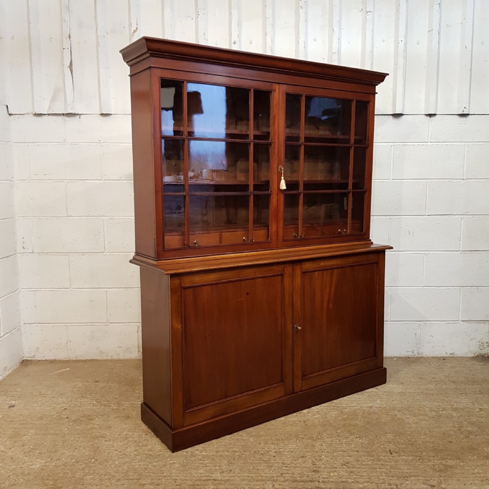 ANTIQUE EDWARDIAN LOW MAHOGANY GLAZED BOOKCASE ON CUPBOARD C1900 View VIII