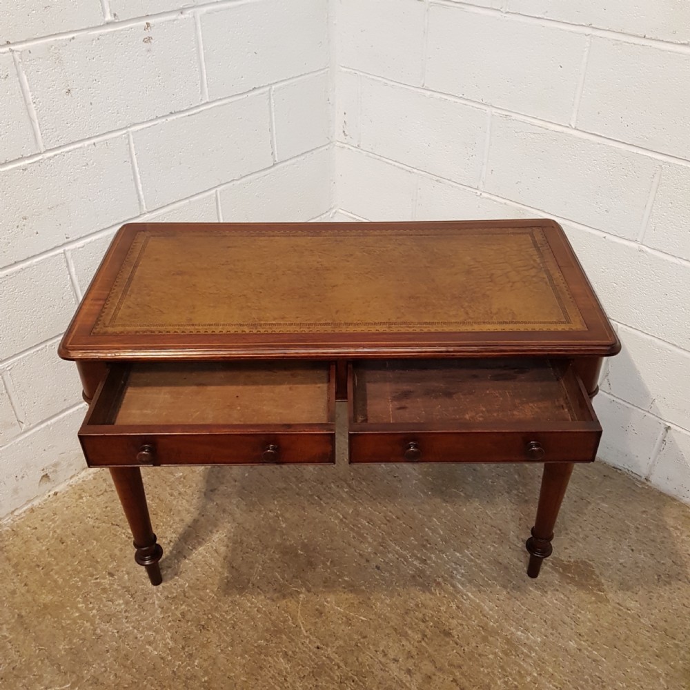 ANTIQUE VICTORIAN MAHOGANY LEATHER TOP WRITING TABLE C1880 View IX