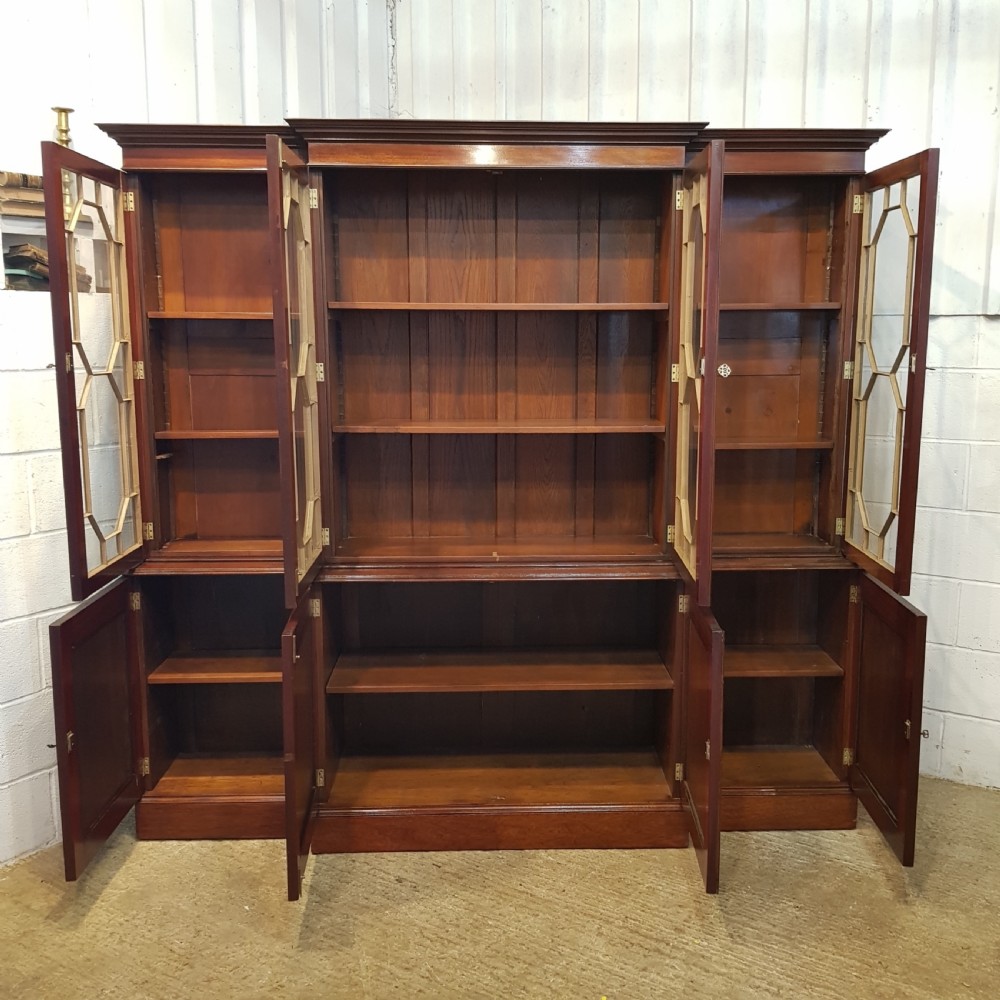 ANTIQUE LARGE EDWARDIAN MAHOGANY ASTRAGAL GLAZED BREAKFRONT BOOKCASE C1900 View VIII