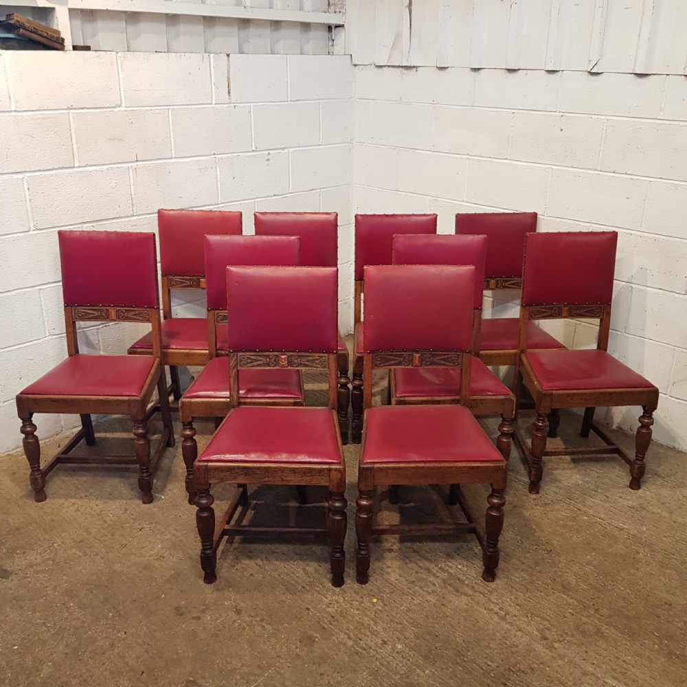 ANTIQUE SET OF TEN OAK DINING CHAIRS C1920 View II
