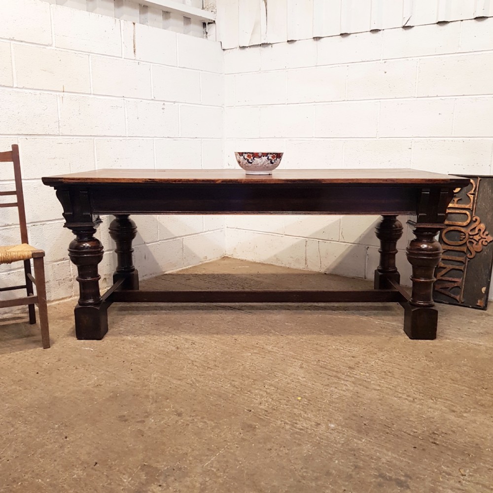 ANTIQUE EDWARDIAN OAK REFECTORY DINING TABLE C1900