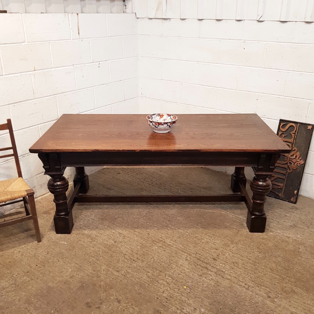 ANTIQUE EDWARDIAN OAK REFECTORY DINING TABLE C1900 View II