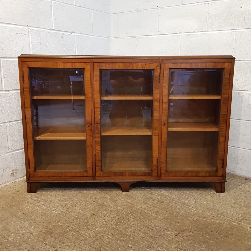 ANTIQUE BURR WALNUT GLAZED BOOKCASE C1920 View II