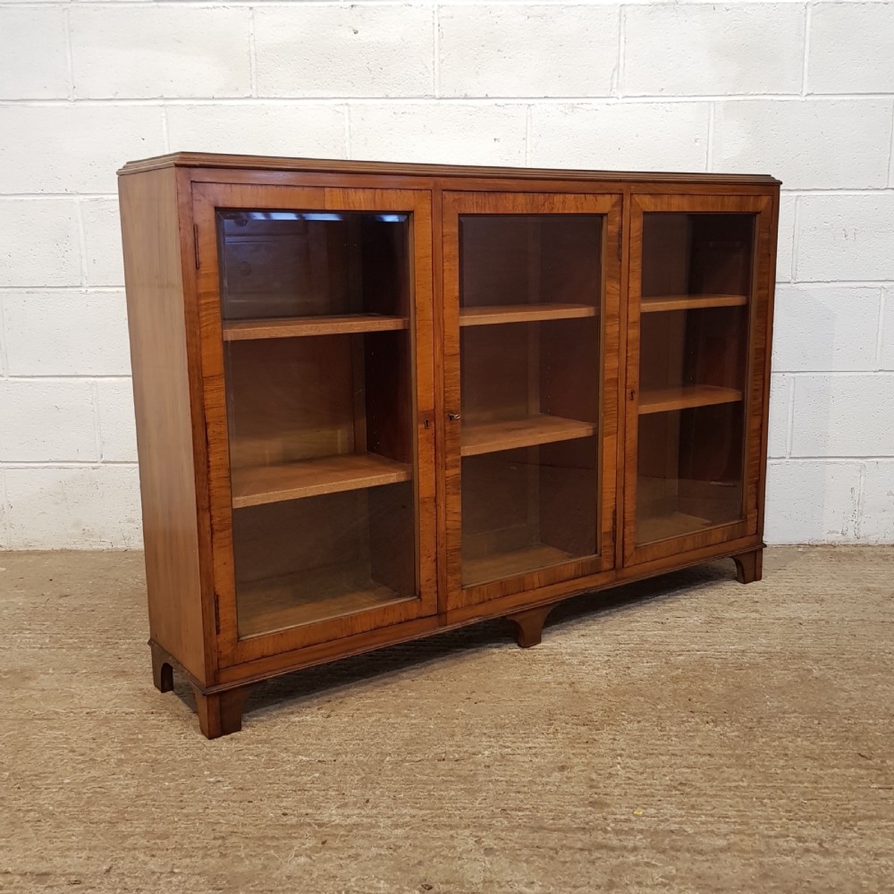 ANTIQUE BURR WALNUT GLAZED BOOKCASE C1920 View III