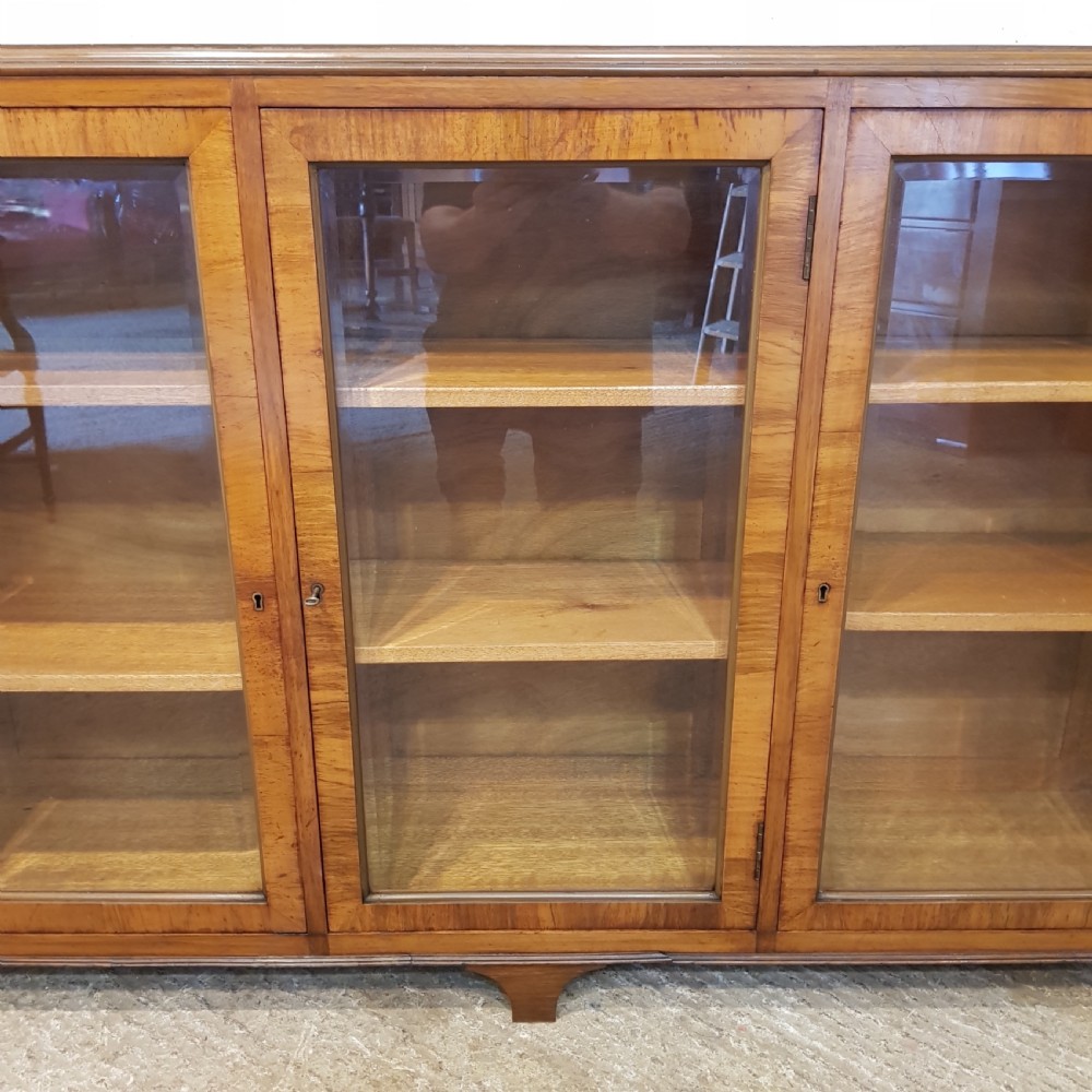 ANTIQUE BURR WALNUT GLAZED BOOKCASE C1920 View V