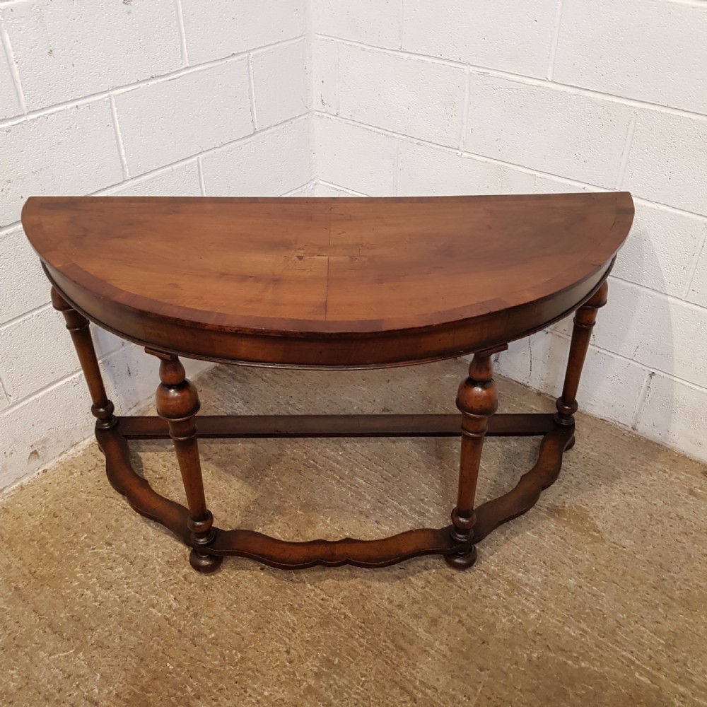 ANTIQUE BURR WALNUT DEMI LUNE HALL TABLE C1920 View II