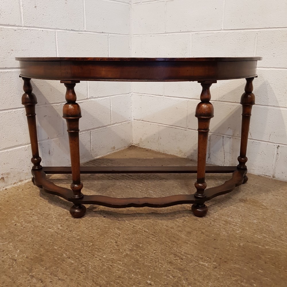 ANTIQUE BURR WALNUT DEMI LUNE HALL TABLE C1920 View III