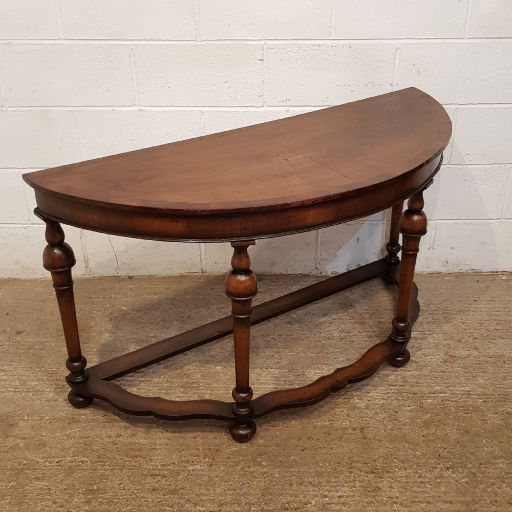 ANTIQUE BURR WALNUT DEMI LUNE HALL TABLE C1920 View VII