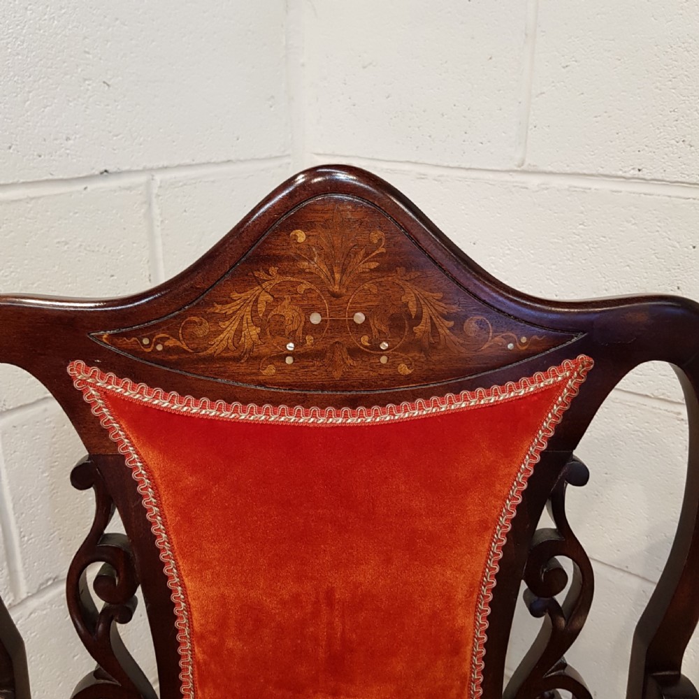 ANTIQUE ART NOUVEAU MAHOGANY SALON ARMCHAIR C1890 View II