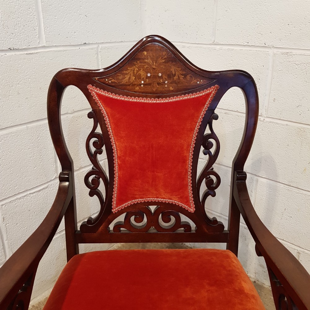 ANTIQUE ART NOUVEAU MAHOGANY SALON ARMCHAIR C1890 View III