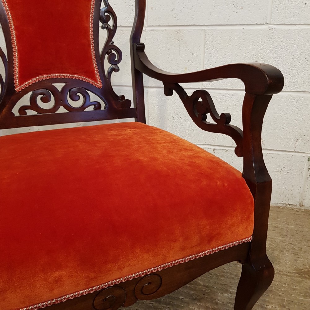 ANTIQUE ART NOUVEAU MAHOGANY SALON ARMCHAIR C1890 View IV