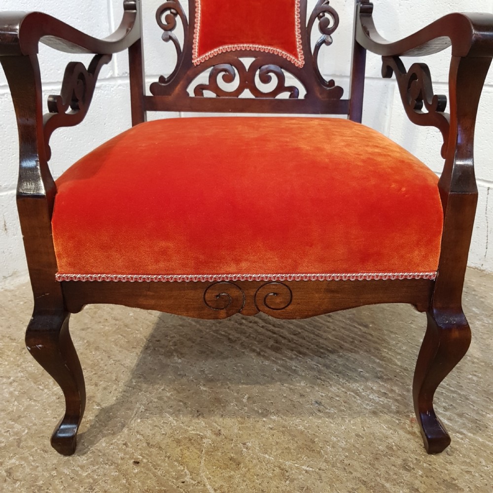 ANTIQUE ART NOUVEAU MAHOGANY SALON ARMCHAIR C1890 View V