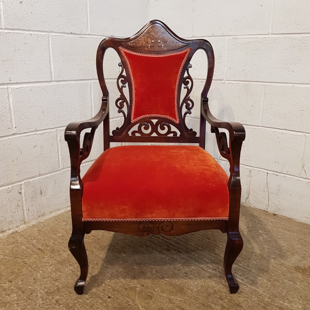 ANTIQUE ART NOUVEAU MAHOGANY SALON ARMCHAIR C1890 View VI