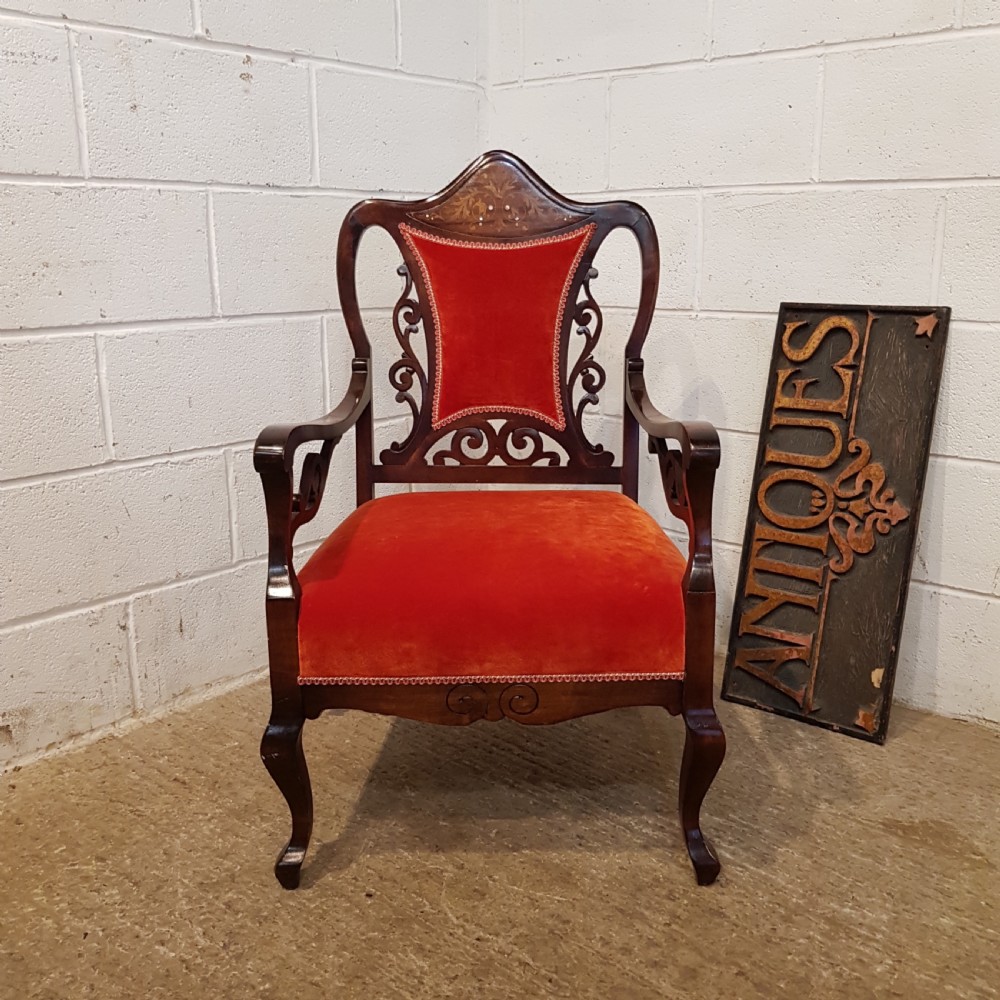 ANTIQUE ART NOUVEAU MAHOGANY SALON ARMCHAIR C1890 View VII