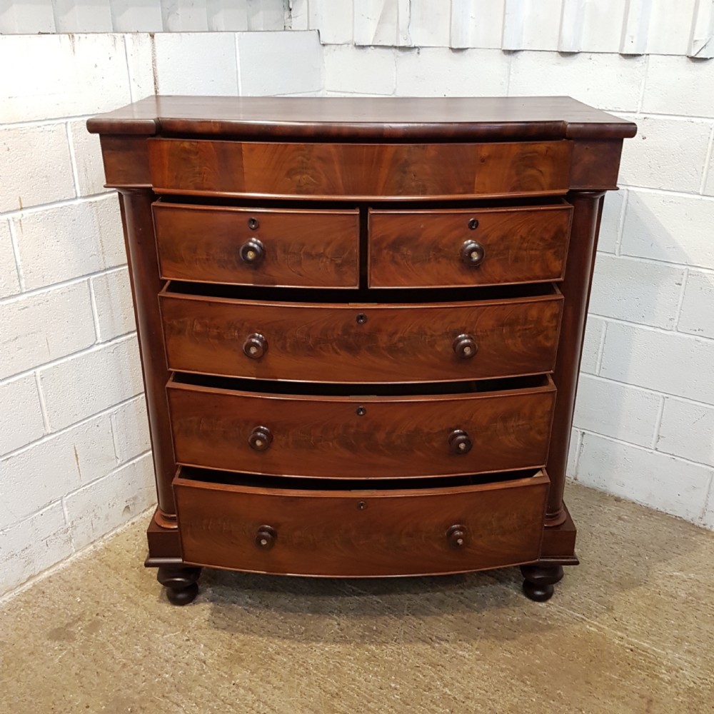 ANTIQUE VICTORIAN MAHOGANY BOW FRONT SCOTCH CHEST OF DRAWERS C1880 View III
