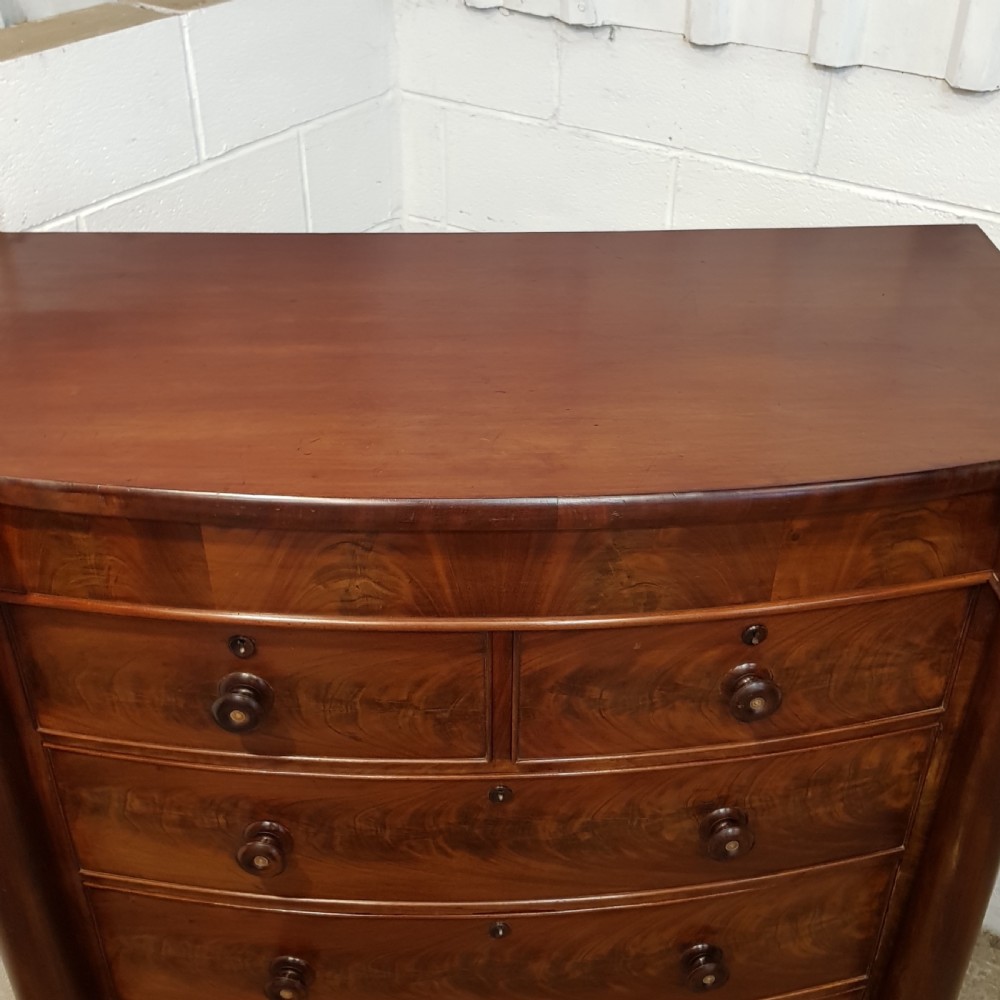 ANTIQUE VICTORIAN MAHOGANY BOW FRONT SCOTCH CHEST OF DRAWERS C1880 View IV