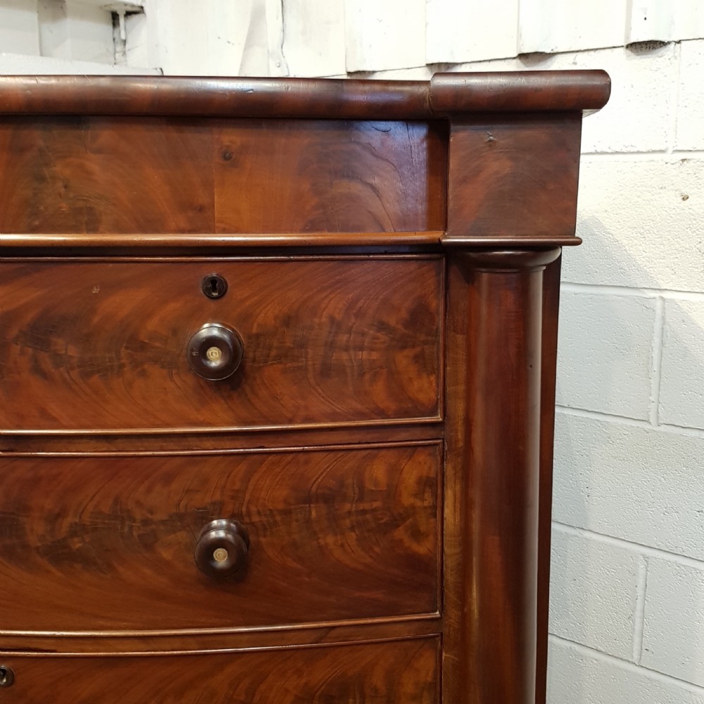 ANTIQUE VICTORIAN MAHOGANY BOW FRONT SCOTCH CHEST OF DRAWERS C1880 View V