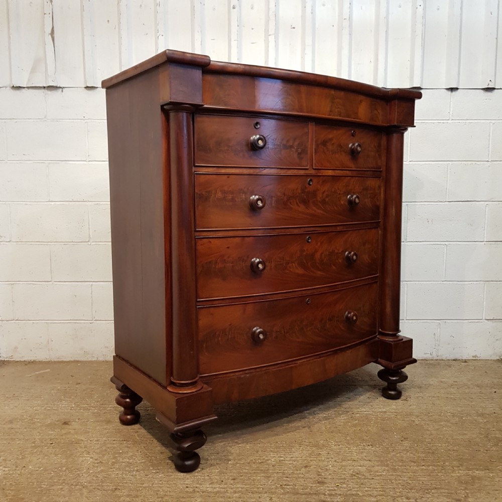 ANTIQUE VICTORIAN MAHOGANY BOW FRONT SCOTCH CHEST OF DRAWERS C1880 View VI