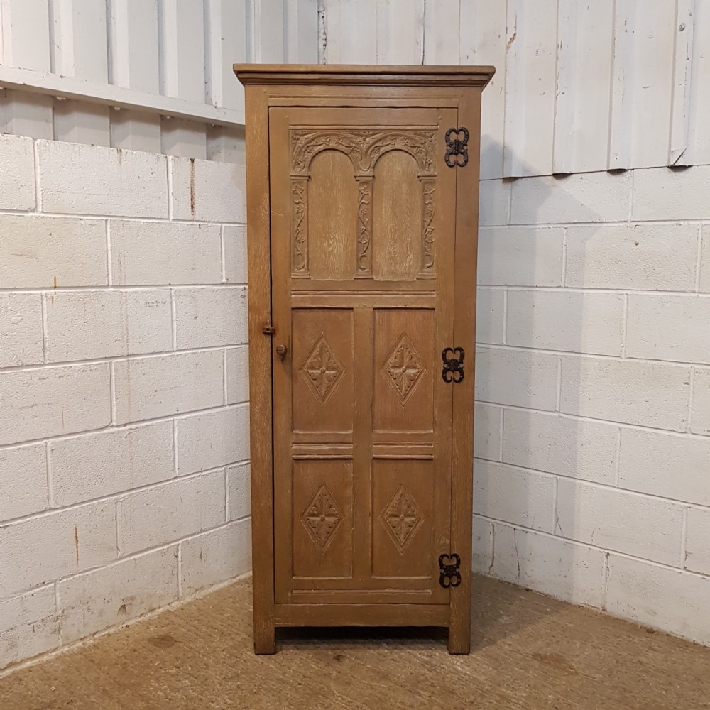 ANTIQUE CARVED LIMED OAK HALL ROBE C1920 View II