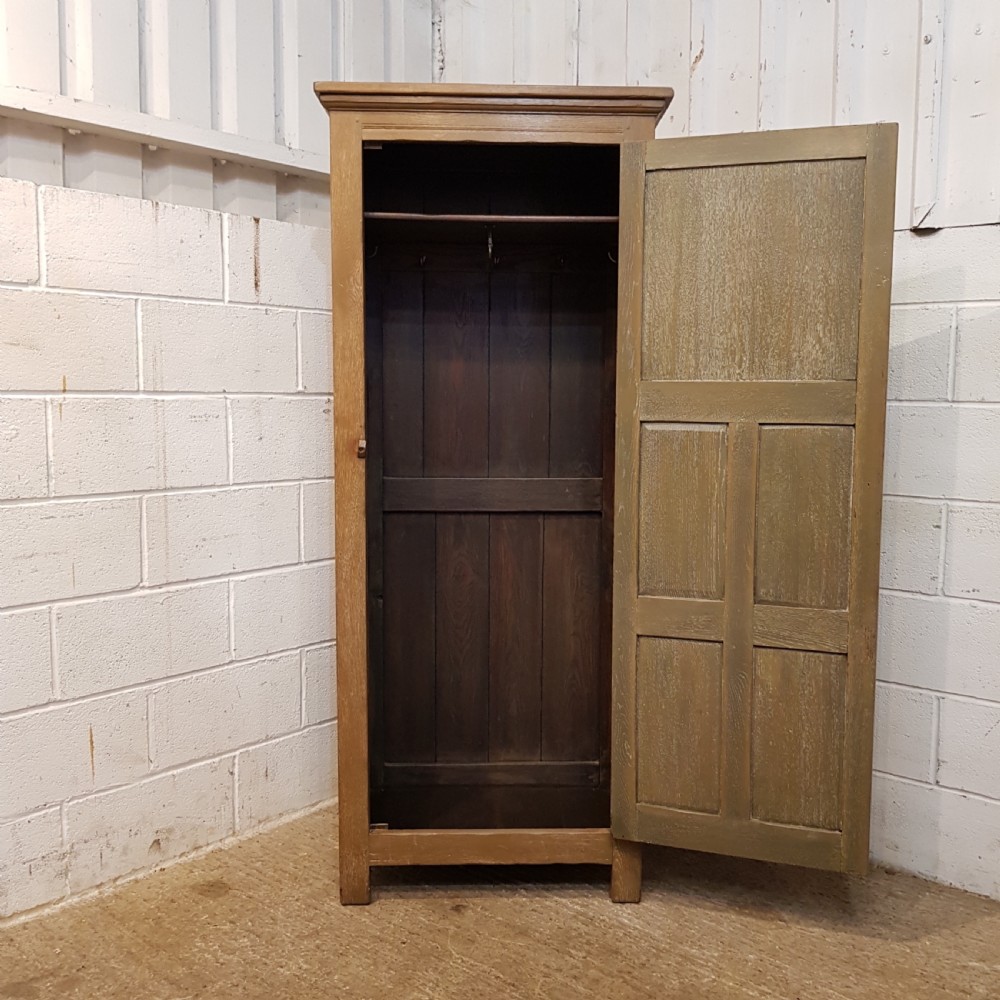 ANTIQUE CARVED LIMED OAK HALL ROBE C1920 View V