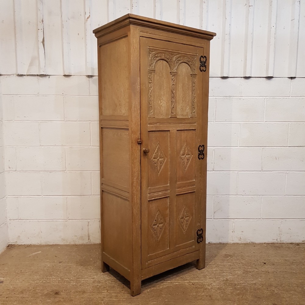 ANTIQUE CARVED LIMED OAK HALL ROBE C1920 View VI