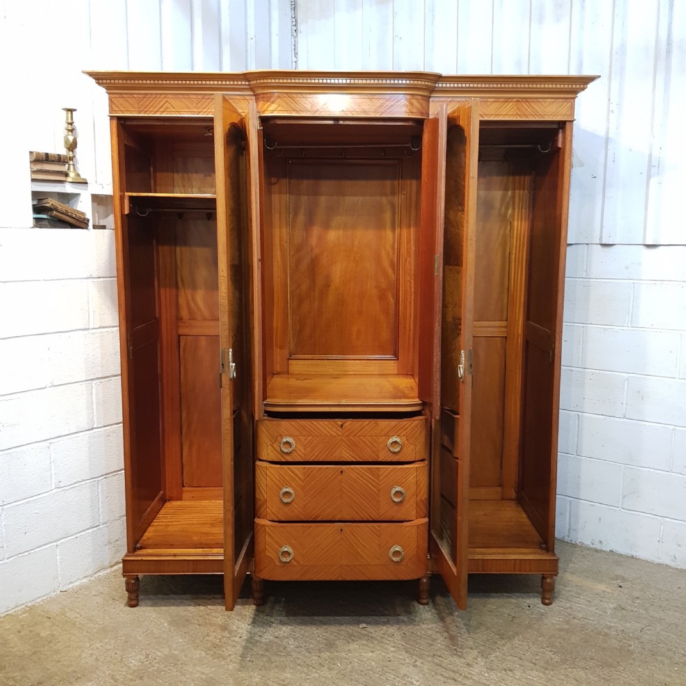ANTIQUE EDWARDIAN SATINWOOD BREAKFRONT TRIPLE WARDROBE C1900 View X