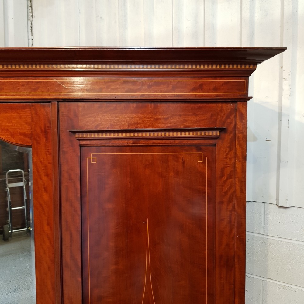 ANTIQUE EDWARDIAN INLAID MAHOGANY TRIPLE WARDROBE C1900 View V
