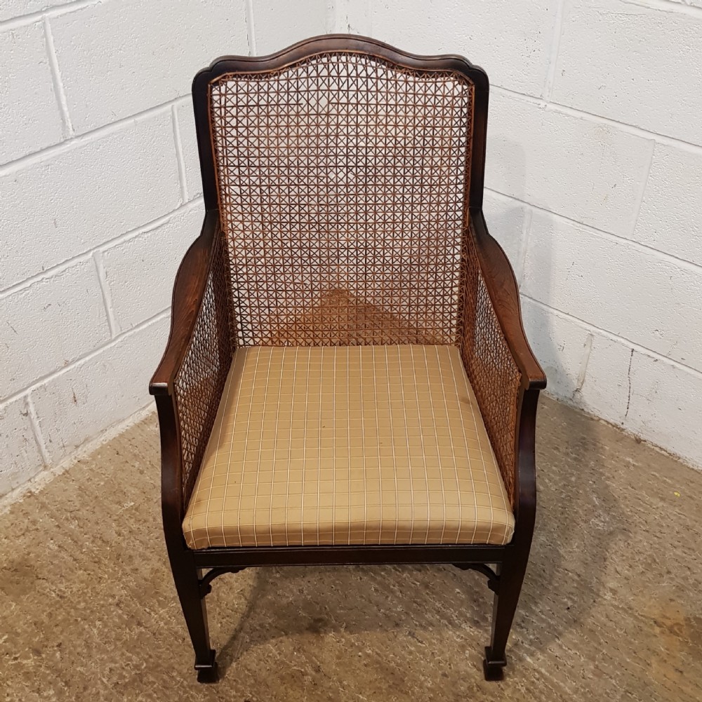 ANTIQUE EDWARDIAN OAK FRAMED SPLIT CANE BERGERE SALON CHAIR C1900 View II