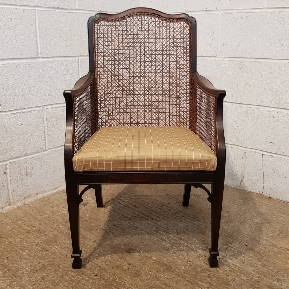 ANTIQUE EDWARDIAN OAK FRAMED SPLIT CANE BERGERE SALON CHAIR C1900 View IV