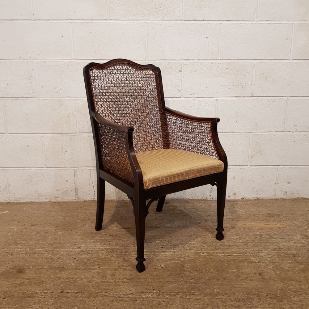 ANTIQUE EDWARDIAN OAK FRAMED SPLIT CANE BERGERE SALON CHAIR C1900 View VII