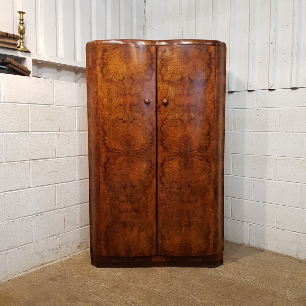 ANTIQUE ART DECO BURR WALNUT DOUBLE WARDROBE C1920 View II