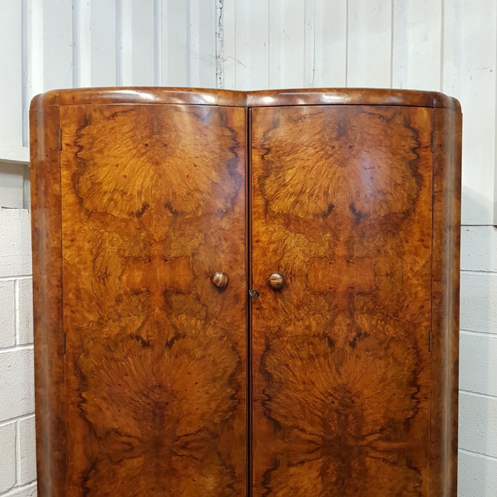 ANTIQUE ART DECO BURR WALNUT DOUBLE WARDROBE C1920 View V