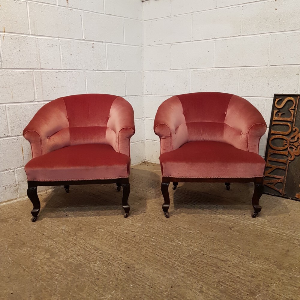ANTIQUE PAIR EDWARDIAN SALON TUB CHAIRS C 1900